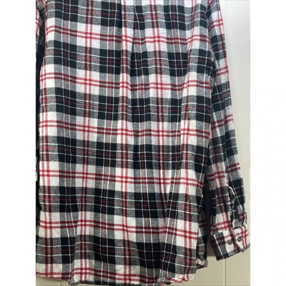 Key‎ Flannel Long Sleeve Button Up Shirt Red Black White Plaid farmcore  outddor